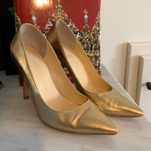 Gold Leather Stiletto Pointed Toe Pumps